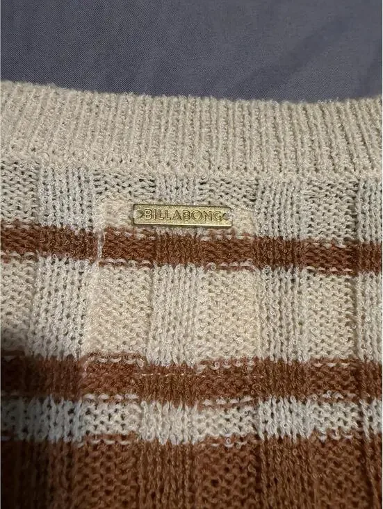 Billabong Cropped Sweater Women's Small Clare Long Sleeve Striped Brown (A14) - Picture 5 of 6